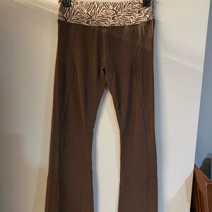 Brown Yoga Pants with Zebra Print Waistband vintage Y2K